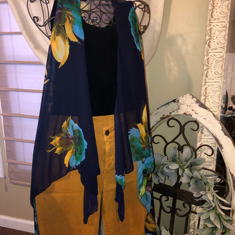 Navy scarf draped vest